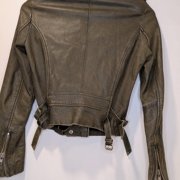 IRO Olive Green Lamb Leather Biker Moto Jacket - size Small - Picture 5 of 7